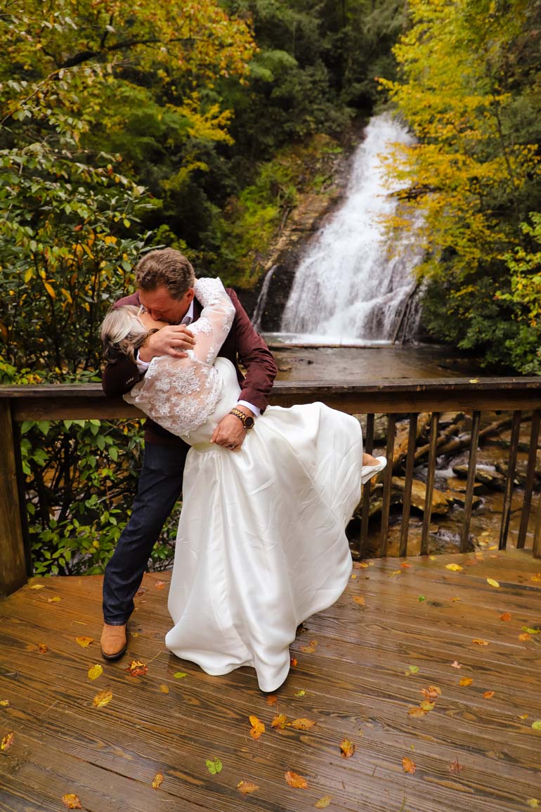 Couple at Helton Creek Falls - Waterfall Wedding location